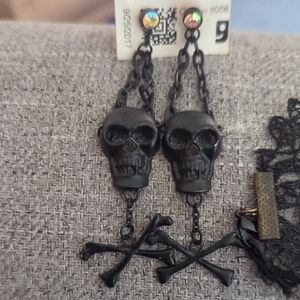 Black Skull and Crossbones Earrings